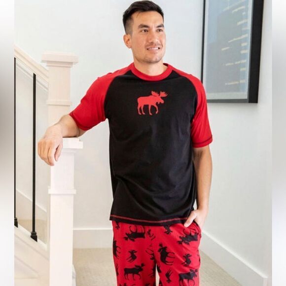 LAZY ONE Men’s Moose Red and Black Pajamas Set Sz M - Picture 1 of 11